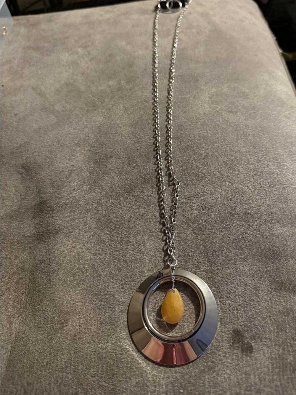 Silver Circle Pendant Necklace with Yellow Stone - Women Jewelry